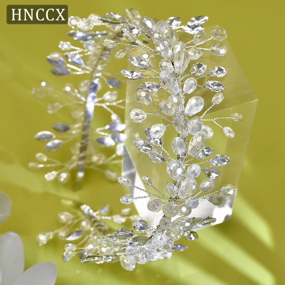 HNCCX Silver Color Alloy Leaves Hair Accessories For Elegant Girls Bride Wedding Hair Jewelry Pearl Headpieces