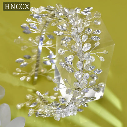 HNCCX Silver Color Alloy Leaves Hair Accessories For Elegant Girls Bride Wedding Hair Jewelry Pearl Headpieces