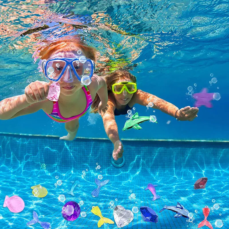 Kids Summer Pool Diving Treasure Hunt Game Ocean Treasure Acrylic Gems Underwater Water Games Pool Accessories Set Children Toys