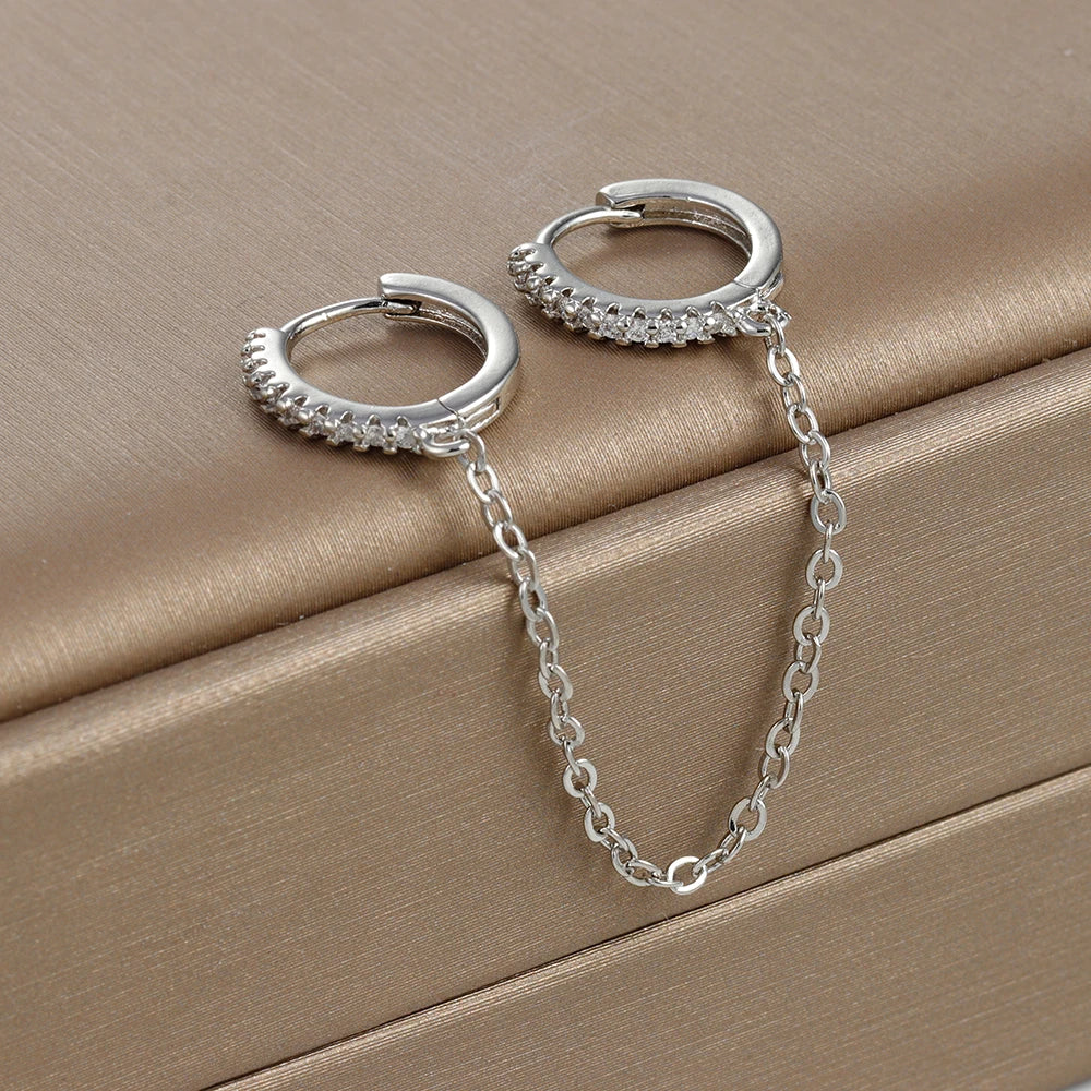 Europe and America CZ Crystal Chain Drop Earrings Stainless Steel Pendant Ear Buckle Fashion Jewelry For Women Birthday Gifts