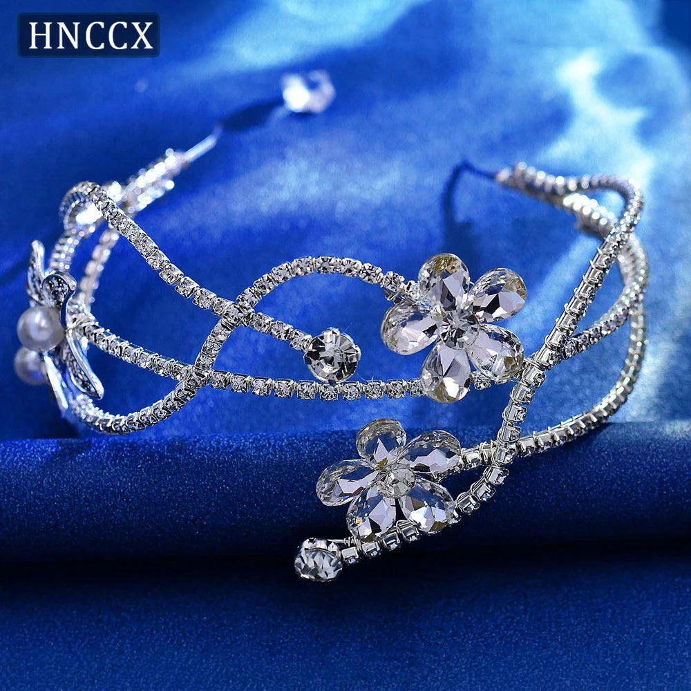HNCCX Silver Color Alloy Leaves Hair Accessories For Elegant Girls Bride Wedding Hair Jewelry Pearl Headpieces