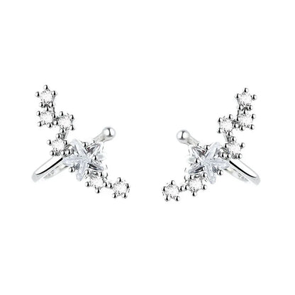 Elviragirl 1Pcs Stars Five-Pointed Star Zircon Earring Flowers Inlaid No Ear Hole Ear Clip on Earring for Girl Women Gifts