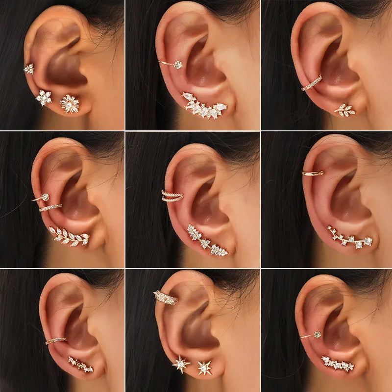 Bohemian Crystal Rhinestone Ear Cuff Clip Earrings for Women