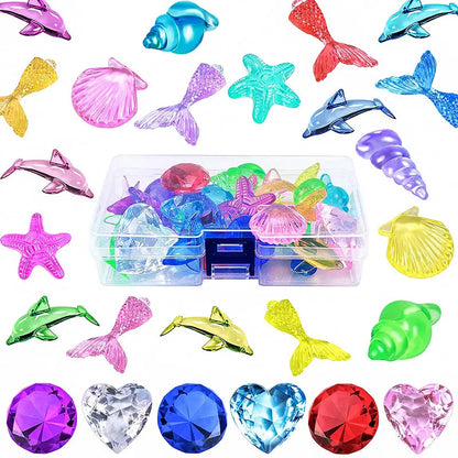 Kids Summer Pool Diving Treasure Hunt Game Ocean Treasure Acrylic Gems Underwater Water Games Pool Accessories Set Children Toys