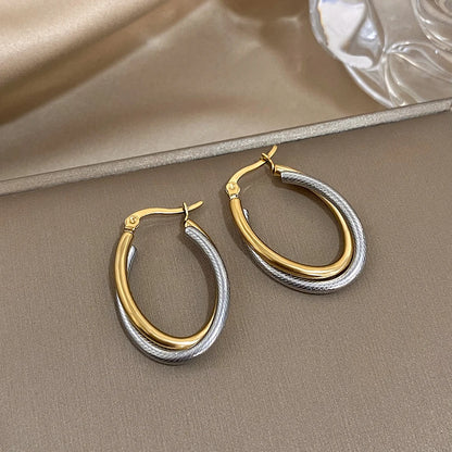 Stainless Steel U-shaped Texture Earrings  Waterproof Jewelry Accessories