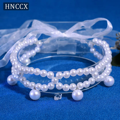 HNCCX Silver Color Alloy Leaves Hair Accessories For Elegant Girls Bride Wedding Hair Jewelry Pearl Headpieces