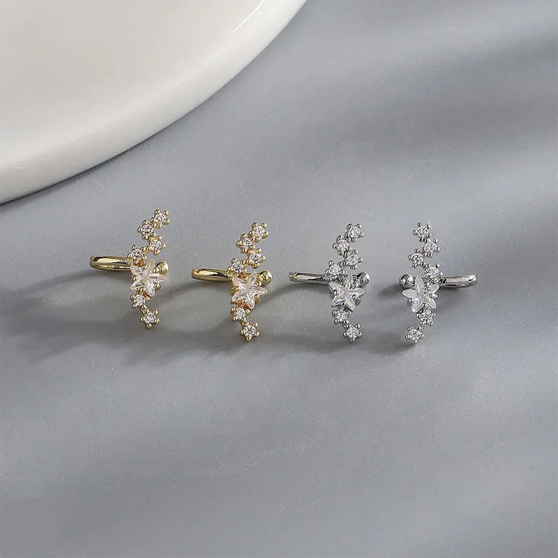 Elviragirl 1Pcs Stars Five-Pointed Star Zircon Earring Flowers Inlaid No Ear Hole Ear Clip on Earring for Girl Women Gifts