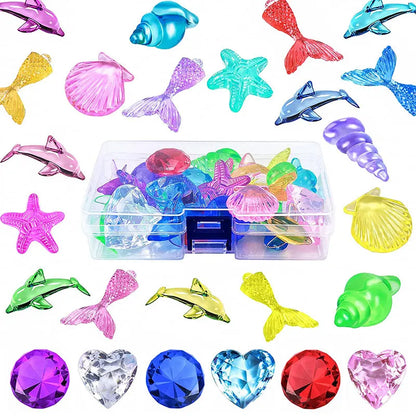 Kids Summer Pool Diving Treasure Hunt Game Ocean Treasure Acrylic Gems Underwater Water Games Pool Accessories Set Children Toys