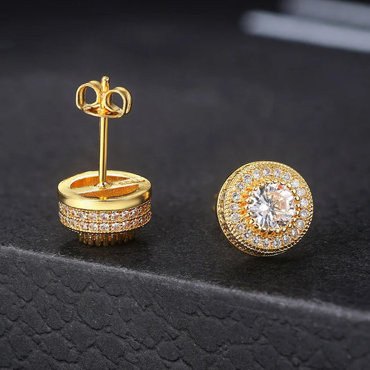 Shining Stainless Steel CZ Stud Earrings For Men Clear Round Zircon Stone Gothic Earrings Women Accessories Fashion Jewelry