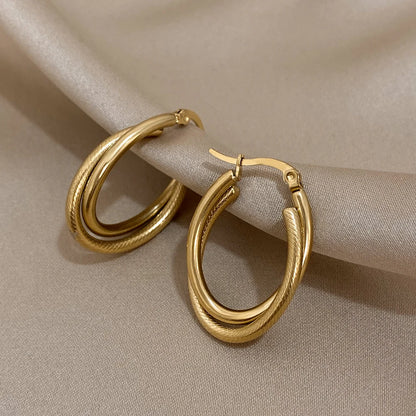 Stainless Steel U-shaped Texture Earrings  Waterproof Jewelry Accessories