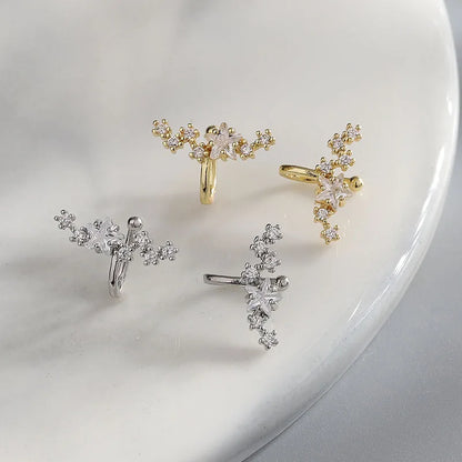 Elviragirl 1Pcs Stars Five-Pointed Star Zircon Earring Flowers Inlaid No Ear Hole Ear Clip on Earring for Girl Women Gifts