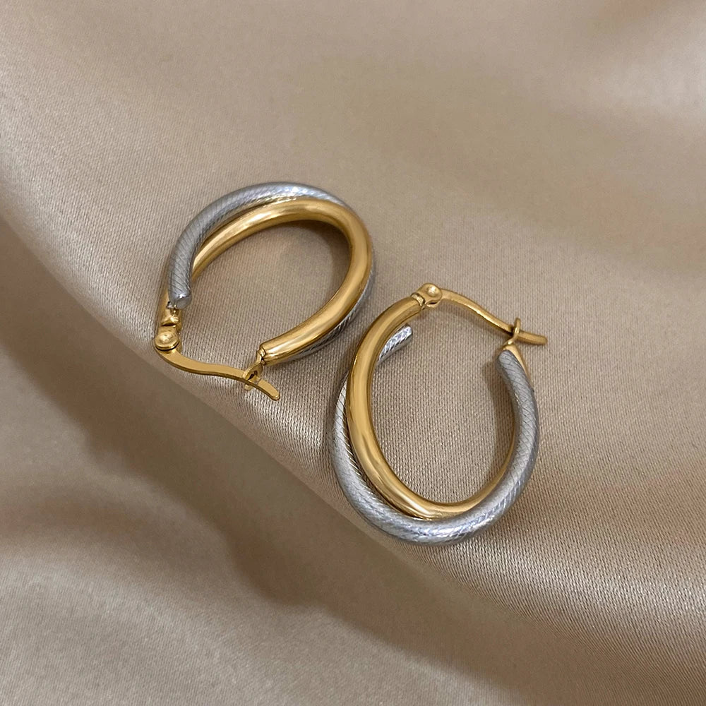 Stainless Steel U-shaped Texture Earrings  Waterproof Jewelry Accessories