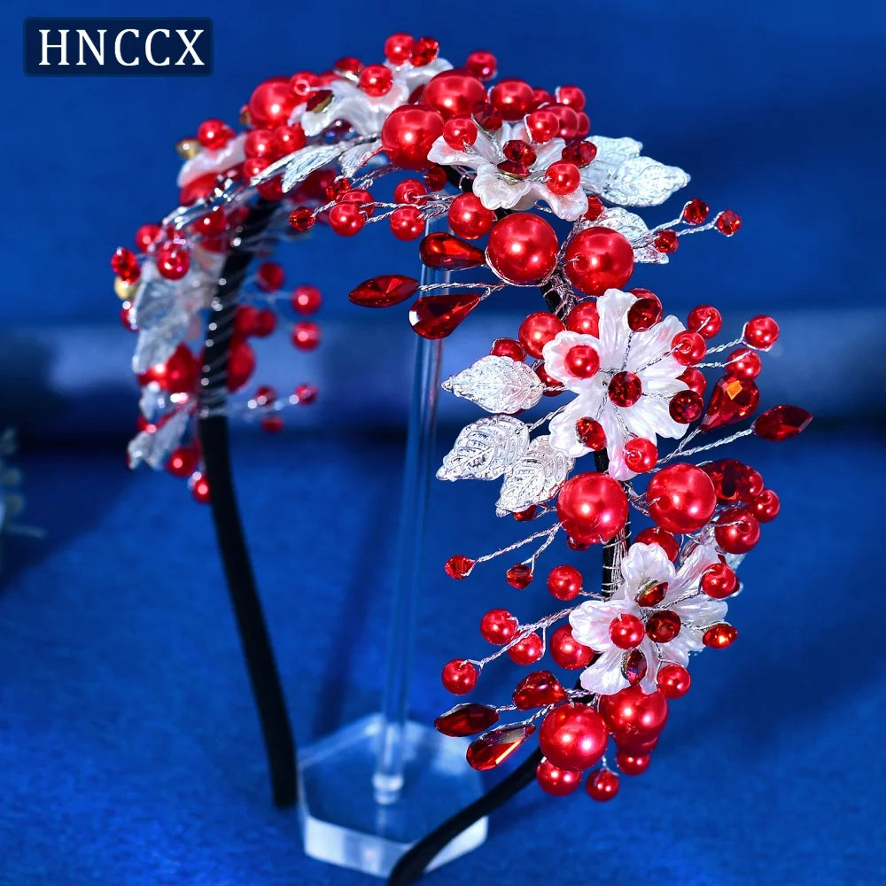 HNCCX Silver Color Alloy Leaves Hair Accessories For Elegant Girls Bride Wedding Hair Jewelry Pearl Headpieces