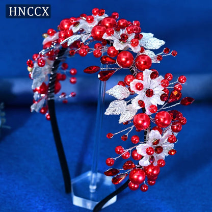 HNCCX Silver Color Alloy Leaves Hair Accessories For Elegant Girls Bride Wedding Hair Jewelry Pearl Headpieces