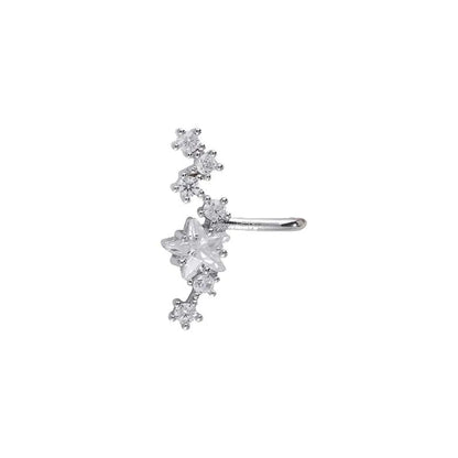 Elviragirl 1Pcs Stars Five-Pointed Star Zircon Earring Flowers Inlaid No Ear Hole Ear Clip on Earring for Girl Women Gifts