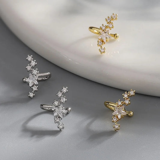 Elviragirl 1Pcs Stars Five-Pointed Star Zircon Earring Flowers Inlaid No Ear Hole Ear Clip on Earring for Girl Women Gifts