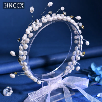 HNCCX Silver Color Alloy Leaves Hair Accessories For Elegant Girls Bride Wedding Hair Jewelry Pearl Headpieces