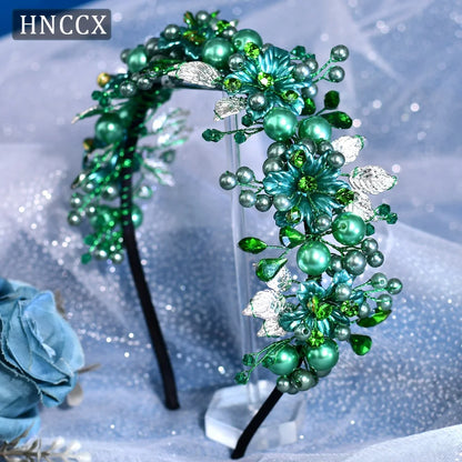 HNCCX Silver Color Alloy Leaves Hair Accessories For Elegant Girls Bride Wedding Hair Jewelry Pearl Headpieces