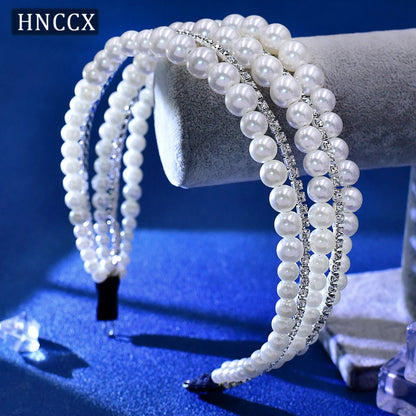 HNCCX Silver Color Alloy Leaves Hair Accessories For Elegant Girls Bride Wedding Hair Jewelry Pearl Headpieces
