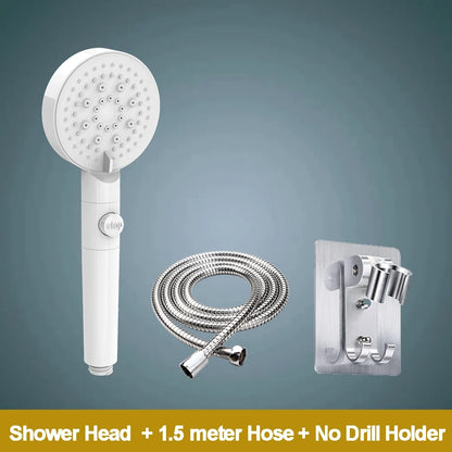 ZhangJi 2025 New 5-Function Shower head with Stop button 10cm Big Panel Silicone gel Hole Easy Cleaning Bathroom Nozzle Sprayer