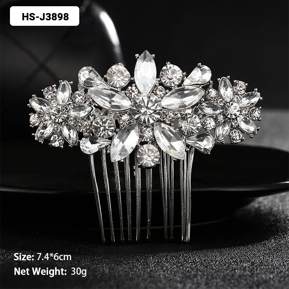 EFILY Crystal Rhinestone Bridal Hair Comb & Wedding Hairpin Tiara for Women