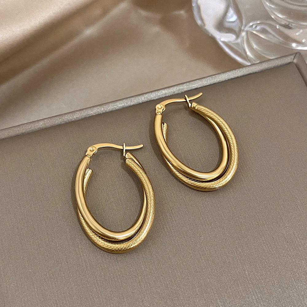 Stainless Steel U-shaped Texture Earrings  Waterproof Jewelry Accessories