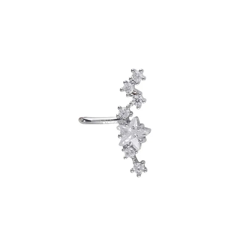Elviragirl 1Pcs Stars Five-Pointed Star Zircon Earring Flowers Inlaid No Ear Hole Ear Clip on Earring for Girl Women Gifts