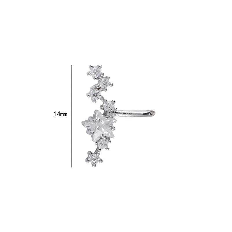 Elviragirl 1Pcs Stars Five-Pointed Star Zircon Earring Flowers Inlaid No Ear Hole Ear Clip on Earring for Girl Women Gifts