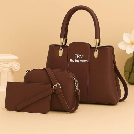 TBM 3-Piece Brown Rexine Handbag Set for Women