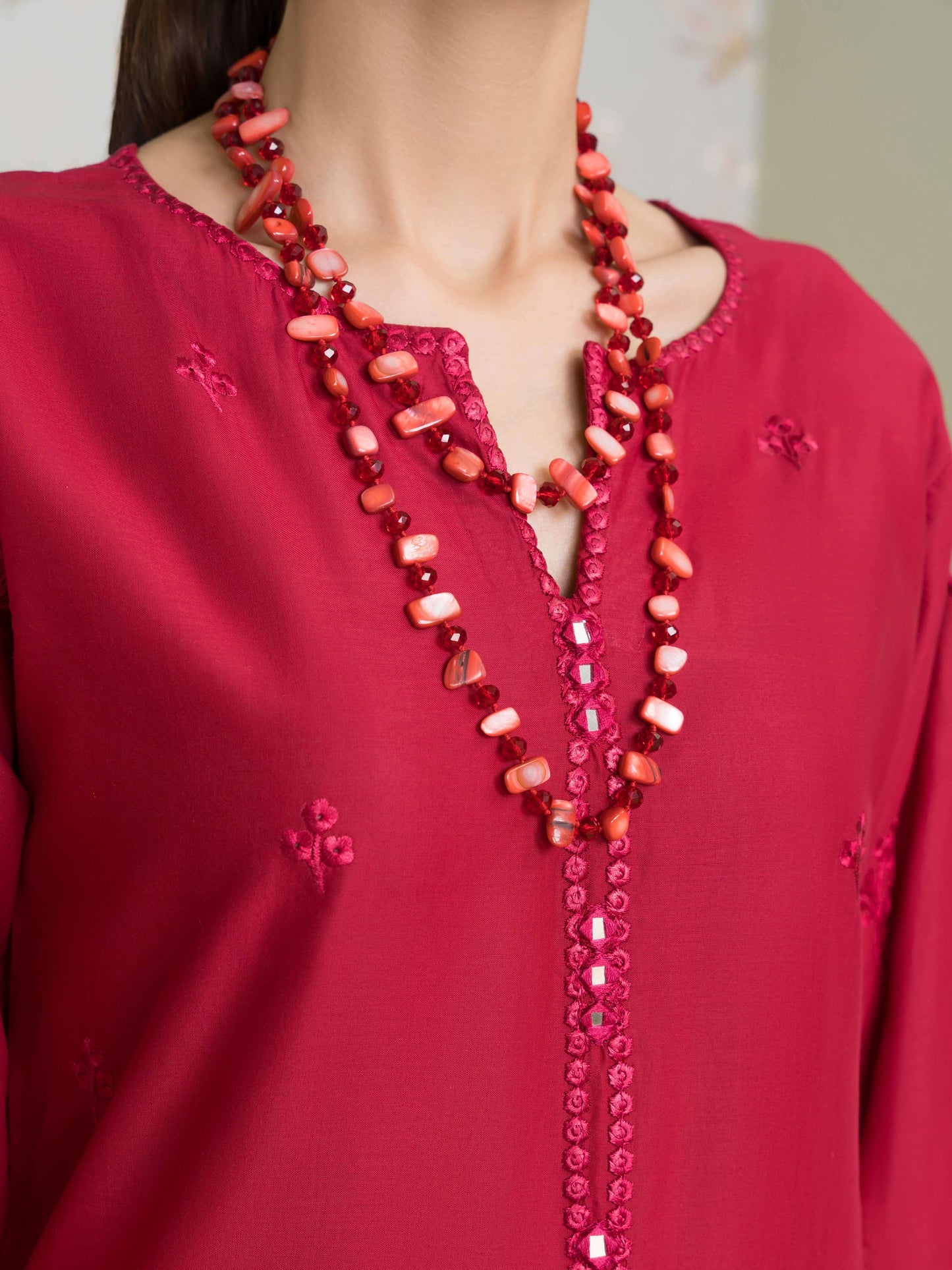 Vanzila – Timeless Red Chikankari 3-Piece Elegance Set