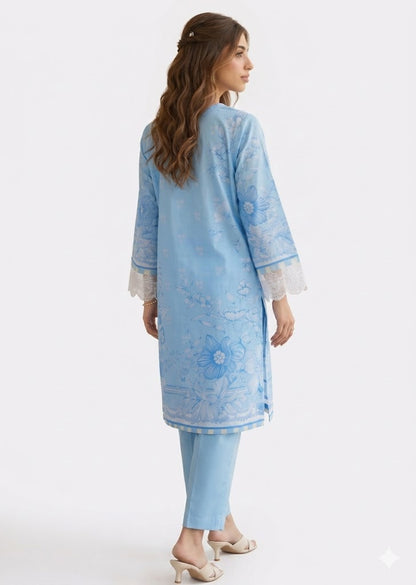 Sky Blue Lawn Kurta Set – 3 Piece